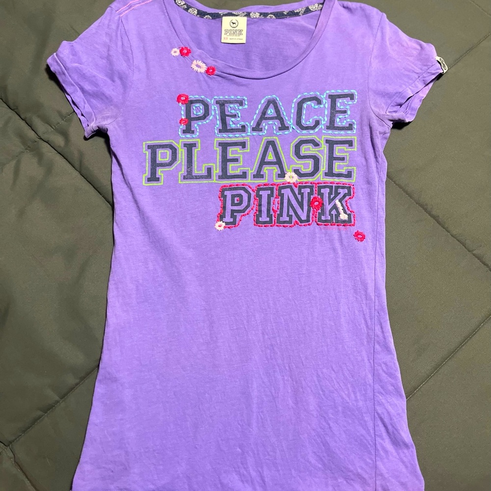 PINK Victoria's Secret Purple Short Sleeve Tee Peace Please